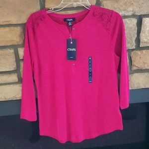 New Chaps pink blouse w/lace shoulders